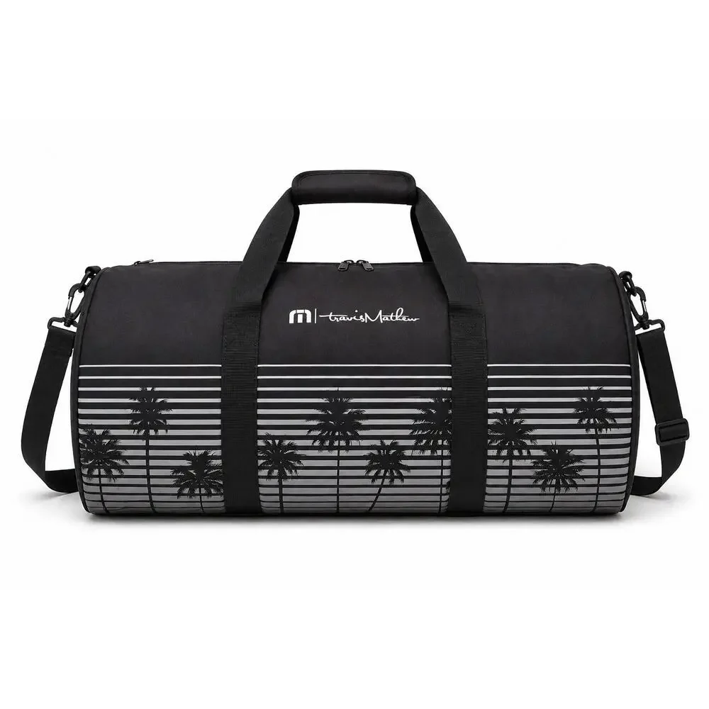 Travis Mathew Palm Stripe Duffel Bag Black Travel Gym Weekender